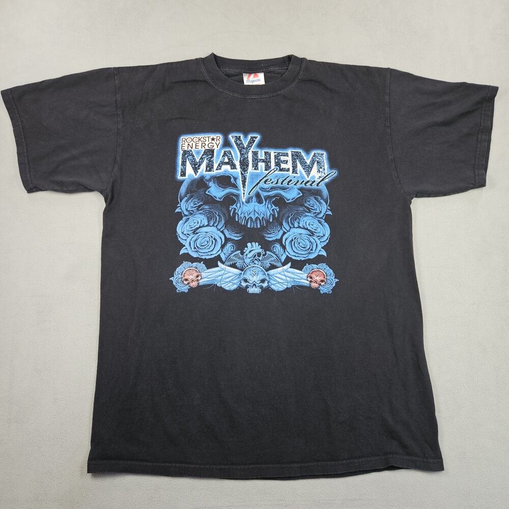 Y2K Mayhem Festival Shirt Mens XL Black Skull Rose Heart Wings 2008 Metal Music
